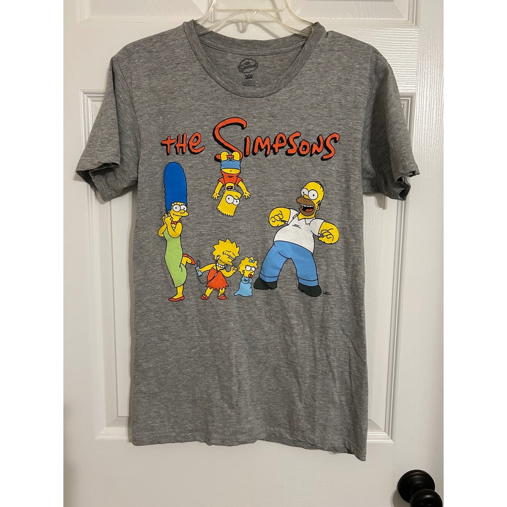 The‎ Simpsons Mens Heather Gray Graphic T-Shirt Family Cast Crew Neck Small